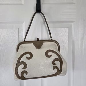 Vintage Roger Van S Elegant Cream and Brown Handbag